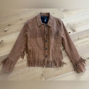 Suede caramel brown fringe jacket
